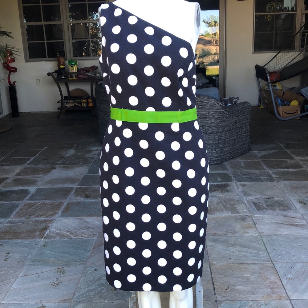 DAVID MEISTER -NWT-POLKA DOT ONE SHOULDER DRESS BLACK WHITE 6